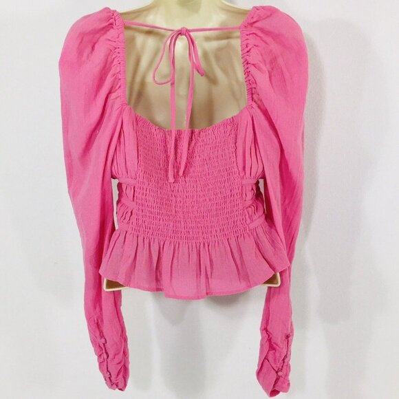 NWT Free People Chloe Top in Aurora Pink Sz XS Sweetheart Neckline Smocked Back - Picture 3 of 7